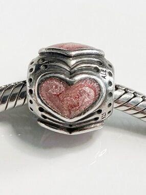 Authentic Pandora Pink Boudoir Rose Enamel Hearts Charm 790591EN28